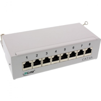 InLine Patch Panel Cat.6A. 8-porte. installazione tavolo/parete. grigio chiaro. RAL7035