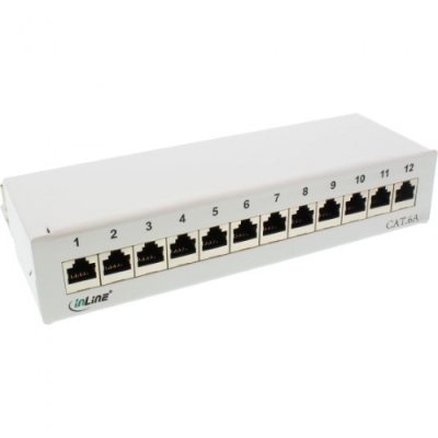 InLine Patch Panel Cat.6A. 12-porte. installazione tavolo/parete. grigio chiaro. RAL7035