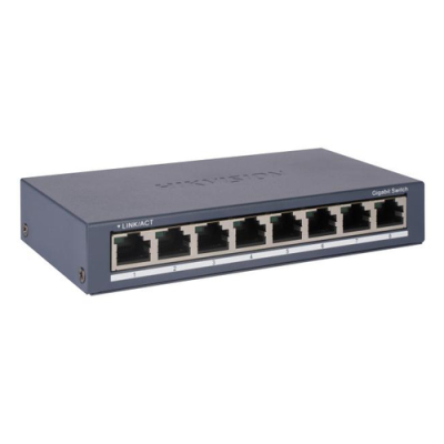 HIKVISION SWITCH 8 PORTE GIGABIT RJ45 PORTS. DESKTOP STEEL CASE UNMANAGED SWITCH