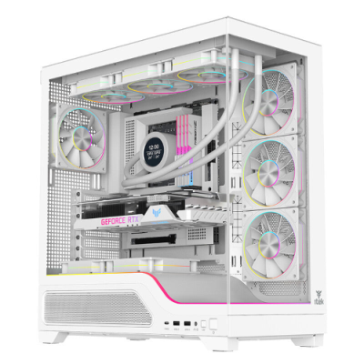Case SHOWBUI WAVE 82W - Gaming Tower- ATX- 4x12cm ARGB fan- 2xUSB3- Type-C- Temp Glass Side & Front Panel- White Ed.
