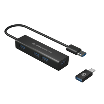 HUB USB 3.0 4 PORTE BK 4*USB A + ADATT.USB C (ALLUMINIO)
