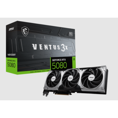 MSI VGA GEFORCE RTX 5080. RTX 5080 16G VENTUS 3X OC. 16GB GDDR7. HDMI/DP3. ATX. TRIPLE FAN. OC