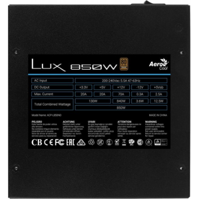 Aerocool LUX 850 Alimentatore da 850W 80Plus Bronze
