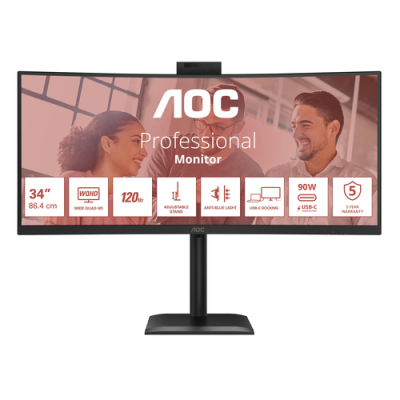 AOC MONITOR 34 LED VA 4K UHD 21:9 4MS 120hz 350 CDM. REG ALTEZZA. DP/HDMI. USB-C. WEBCAM. MULTIMEDIA