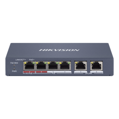 SWITCH HIKVISION SMART MANAGED HI-POE 10/100 L2. 4 10/100M RJ45 POE PORTS. 2 10/100M RJ45 PORT. 802.