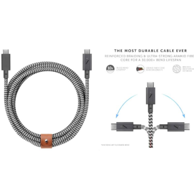 CAVO BELT PRO CON FIBBIA 2.4M-240W USB-C/USB-C- ZEBRA