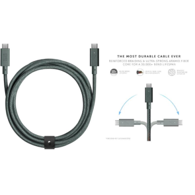 CAVO BELT PRO CON FIBBIA 2.4M-240W USB-C/USB-C- SLATE GREEN