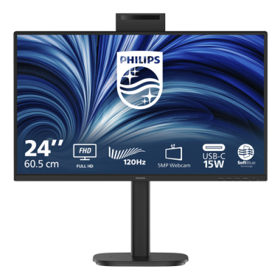 PHILIPS MONITOR 23.8 LED IPS FHD 16:9 4MS 300 CDM 120hz. PIVOT. WEBCAM. USB-C. VGA/DP/HDMI. MULTIMED