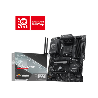 MSI MB B550 GAMING WIFI6E. B550. AM4. 4DDR4. 2PCI-EX16. 1PCI-EX1. 2M.2. 6SATA3. 2USB10G.5U
