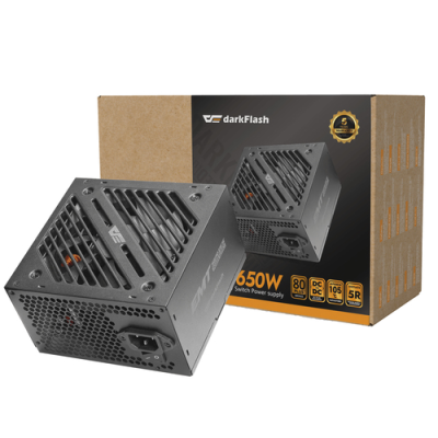 DARKFLASH EMT750 POWER SUPPLY. 750W. 100-240V INPUT. 20+4-PIN. 2X CPU 4+4-PIN. 2X PCIE 6+2-PIN