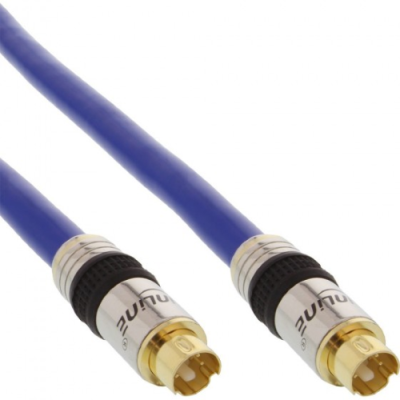InLine Cavo S-VHS. Mini DIN 4pin maschio a Mini DIN 4pin maschio. 15m. PREMIUM. pin dorati. blu