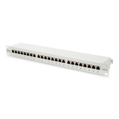 PATCH PANEL 24 PORTE SCHERMATO CAT.6 8 POLI RACK 19 GRIGIO