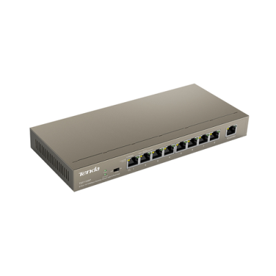 Tenda SWITCH PoE TEF1109P 8 63W - IEEE 802.3/u/x-IEEE802.3af/at IEEE-8xFE(PoE)+2xFE(Data+NVR)-output: 58W-Prot Ful 6KV-Extend