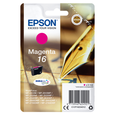 EPSON CART INK MAGENTA PER WF-2510WF. WF-2520NF. WF-2530WF WF-2540WF SERIE 16 PENNA E CRUCIVERBA