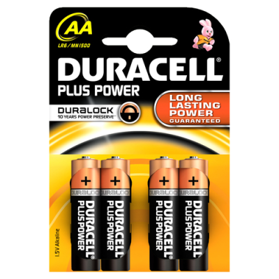 DURACELL PILE ALCALINE AA 1.5V NON RICARICABILI PLUS POWER CONFEZIONE DA 4 PILE