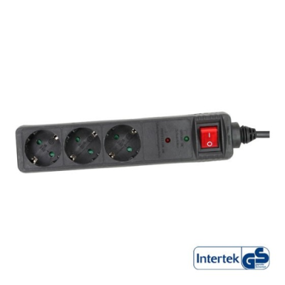 InLine Multipresa elettrica. 3x prese Schu.ko interruttore OnOff. protezione sovratensione. sicurezza bambini. plast. nera. cav