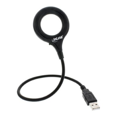 InLine Luce per Notebook con illuminazione a 18 LED alimentata via porta USB. stelo flessibile e funzione lente di ingrandimento