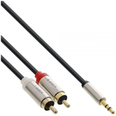 InLine Cavo audio Slim Y-Form da spina Jack 3.5mm a 2x spina RCA stereo. dorato. nero. 3m