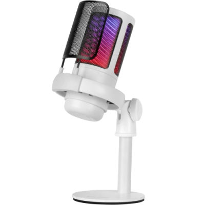 Mars Gaming MMIC-SE. Microfono da Studio Professionale ARGB. ADC Ultra Alta Definizione 196kHz 24-bit. Supporto Antiurto Filtro Anti-Pop in Rete Metallica. Controllo Volume e Mute. Bianco