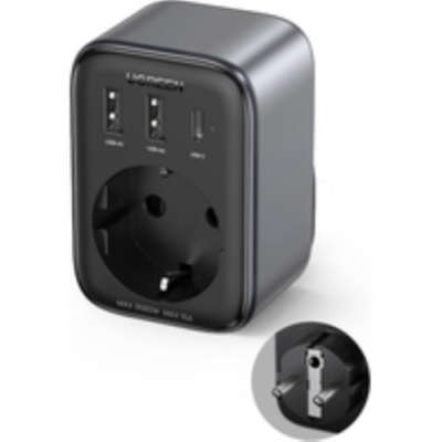 UGREEN Caricatore USB da muro 30W Diginest- GaN- 1x Type-C- 2xUSB3- 1x Schuko- Black