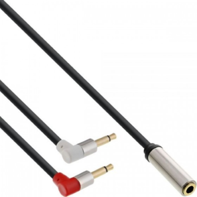 InLine Cavo Audio SLIM MOBILE adattatore Aereo. 2x Jack 3.5mm maschio Mono a 1x Jack 3.5 femmina Stereo. 2m