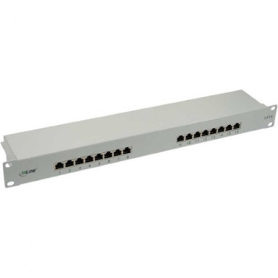 InLine Patch Panel Cat.6. 12-porte. 25.4cm (10`). 1HE. grigio chiaro. RAL7035