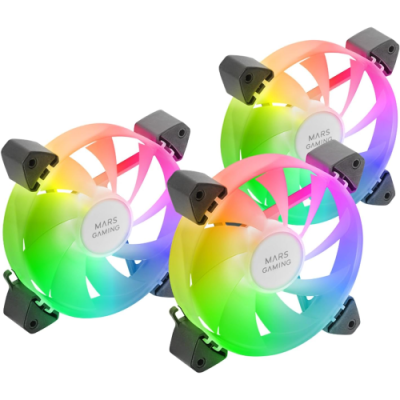 MARSGAMING MF-3A. Kit 3X Ventole FDB Ultra Silenziose 120mm. Illuminazione ARGB Rainbow 360