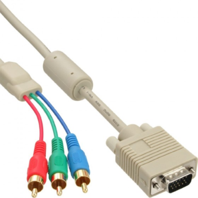 InLine Cavo VGA RGB. 5x RCA maschio a Sub-D 15pin maschio. 3m. RGB. pin dorati. beige