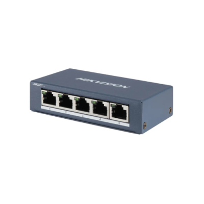 HIKVISION SWITCH 5 PORT GIGABIT UNMANAGED SWITCH 5 GIGABIT RJ45 PORTS. DESKTOP STEEL CASE UNMANAGED