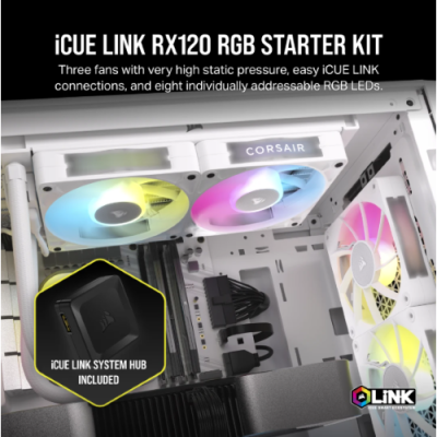 CORSAIR STARTER KIT TRE VENTOLE PWM DA 120 MM ICUE LINK RX120 RGB. BIANCO