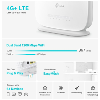ROUTER AC1200 WIRELESS 4G+DUALBAND 3P/GBS LAN+1WAN ANT.INT/EST WPA3