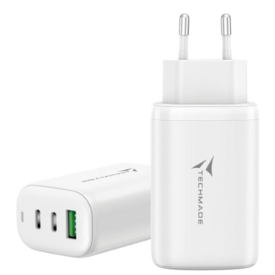 CARICA BATTERIA RAPIDO GAN 3P (2USB -C+1 USB-A) 65WATT BIANCO