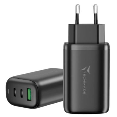 CARICA BATTERIA RAPIDO GAN 3P (2USB -C+1 USB-A) 65WATT NERO TECHMADE