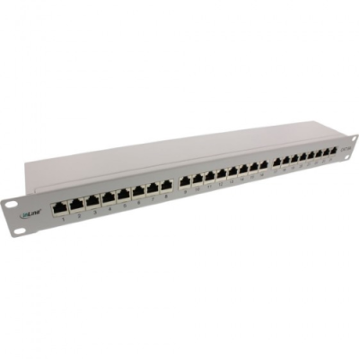 InLine Patch Panel Cat.6A 24-porte. 48.26cm (19`). 1HE. grigio chiaro RAL7035