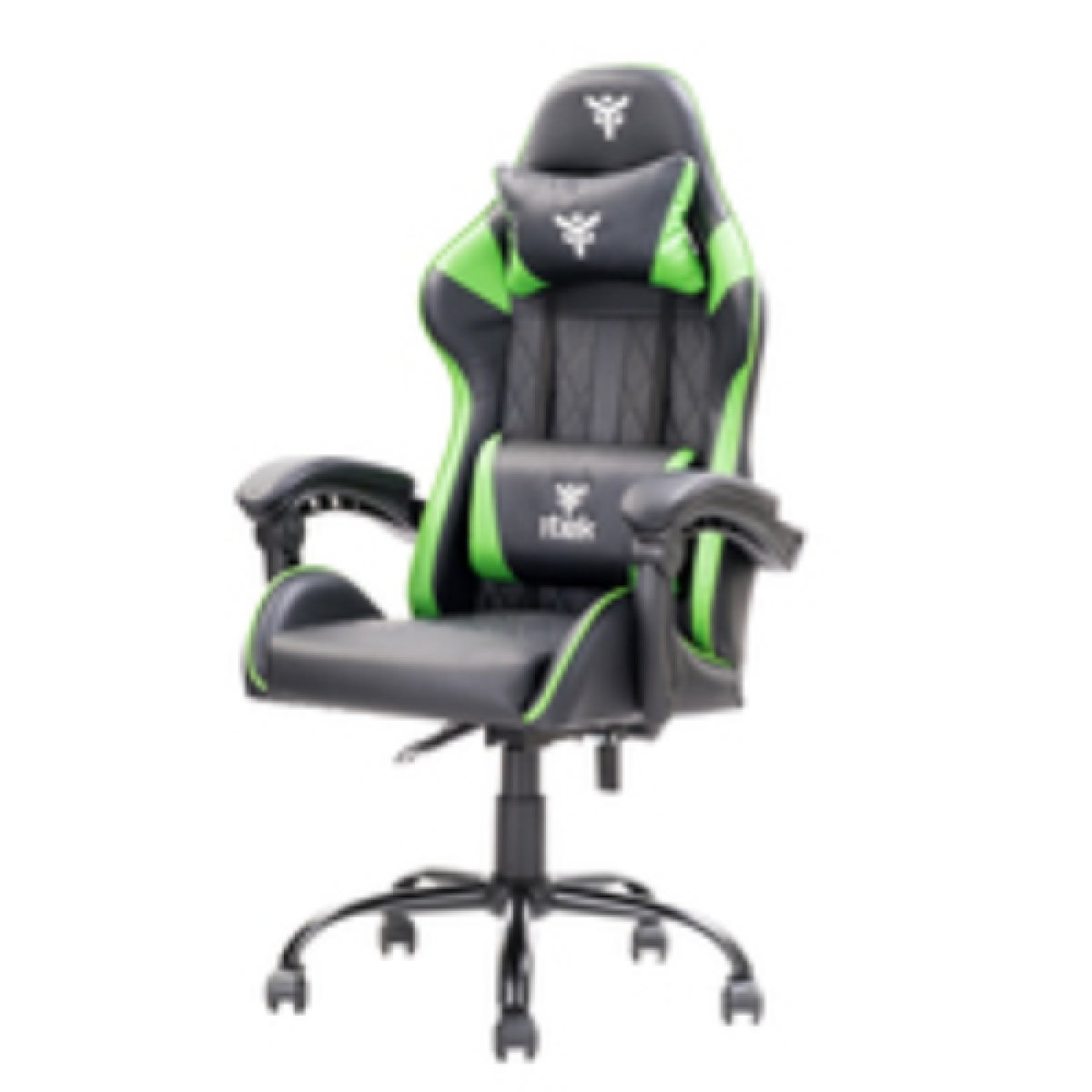 itek-gaming-chair-rhombus-pf10---pvc- -doppio-cuscino--schienale -reclinabile--nero-verde