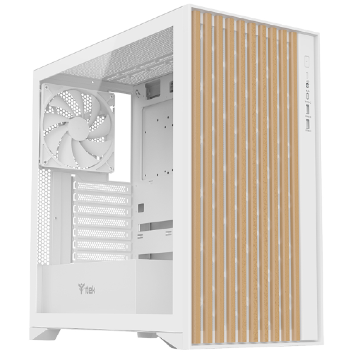 case-woody---gaming-tower--atx--3x14cm-white-fan--2xusb3--type-c--wood-front--temp-glass-side-panel--white-edtion