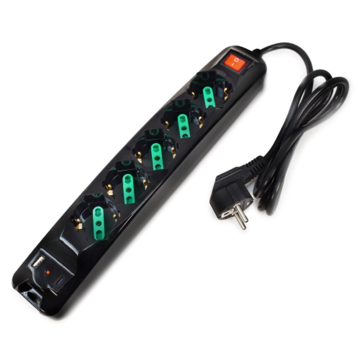 presa-multipla-tecnoware-5-schuko-1usb-a-1usb-c-interruttore-nera