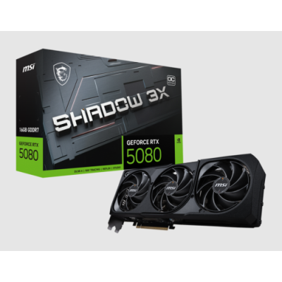 MSI VGA GEFORCE RTX 5080. RTX 5080 16G SHADOW 3X OC. HDMI/DP3. TRIPLE FAN. OC. ATX. BULK EDITION
