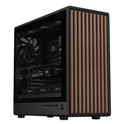 Case WOODY W2B - Gaming Tower- ATX- 4x14cm Black fan- 2xUSB3- Type-C- Wood Front- Darker Temp Glass Side Panel