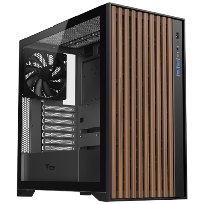 ITEK CASE WOODY. GAMING TOWER. ATX. 3X12CM BLACK FAN. 2XUSB3. TYPE-C. WOOD FRONT. TEMP GLASS SIDE P