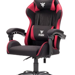Itek gaming chair rhombus ff10 - tessuto, doppio cuscino, schienale reclinabile, nero rosso
