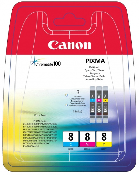 Canon cli-8 3 color y, c, m - ip3500, ip4500, ip5300, mp510, mp520, mp610, mp960, mp970, mx700, mx850, pro9000