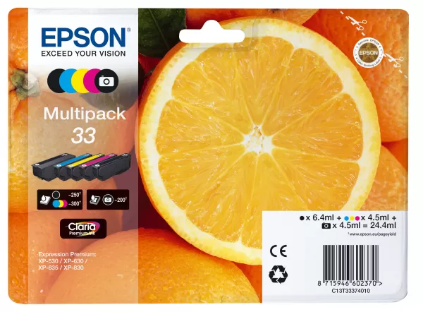 Multipack epson 33 ``arancia`` c12t33374010 5 cartucce x xp-530/xp-630/xp635/xp830