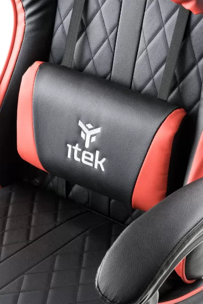 Itek gaming chair rhombus pf10 - pvc, doppio cuscino, schienale reclinabile, nero rosso