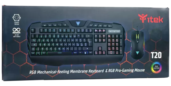 Combo tastiera e mouse t20 -  membrana, rgb, multimediale, mouse con software, rgb, sensore p3212