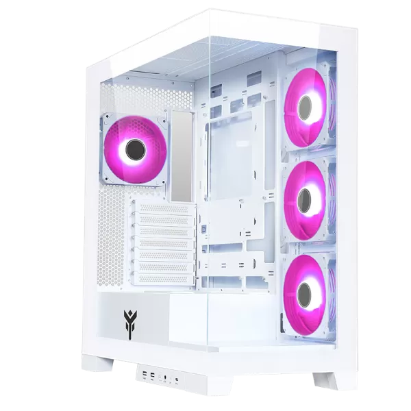 Case showbui 45w - gaming tower, atx, 4x12cm argb fan, 2xusb3, type-c, side e front panel temp glass, white edition