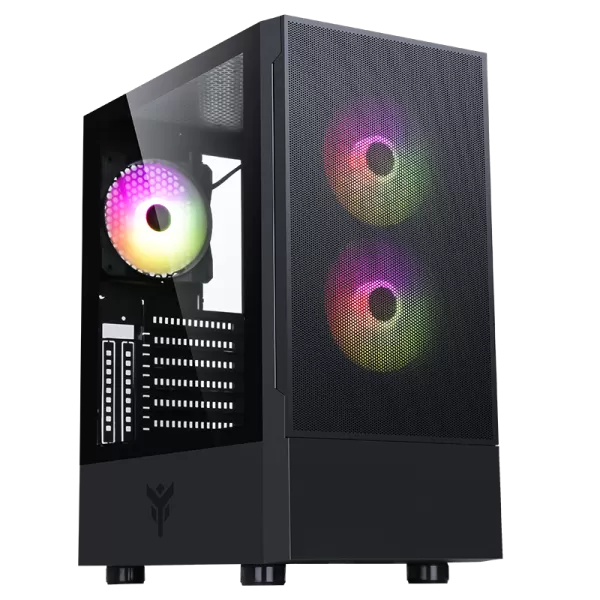 Case siisbe 3.0 - gaming middle tower, 3x12cm argb fan, usb3, side panel temp glass with hinge