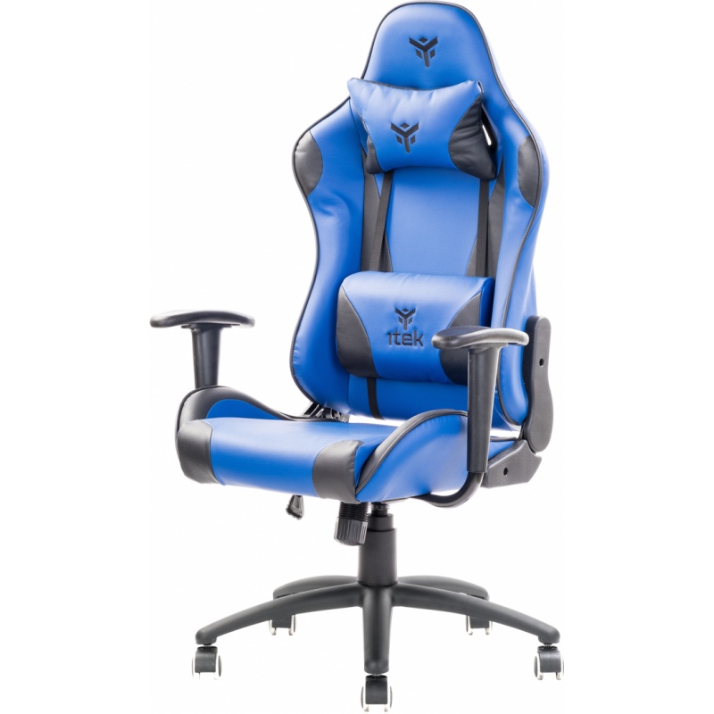 Itek gaming chair playcom pm20 - pvc, doppio cuscino, schienale reclinabile, blu nero